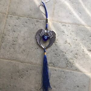 ANGEL Wings & Evil Eye 🧿 12” Long Hung On Blue S…